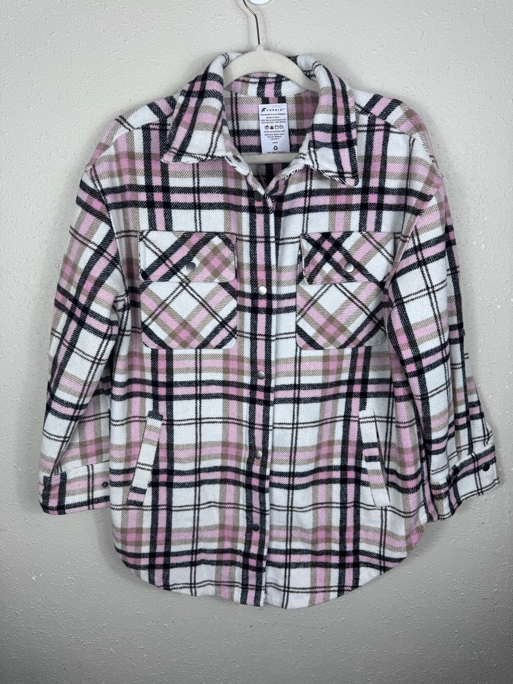 Fornia Plaid shacket Pink, Brown, & Black Womens Size Small